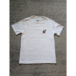 Bricktown Paris T-Shirt, Rocket Ship Embroidered White - Men's Small (Medium)